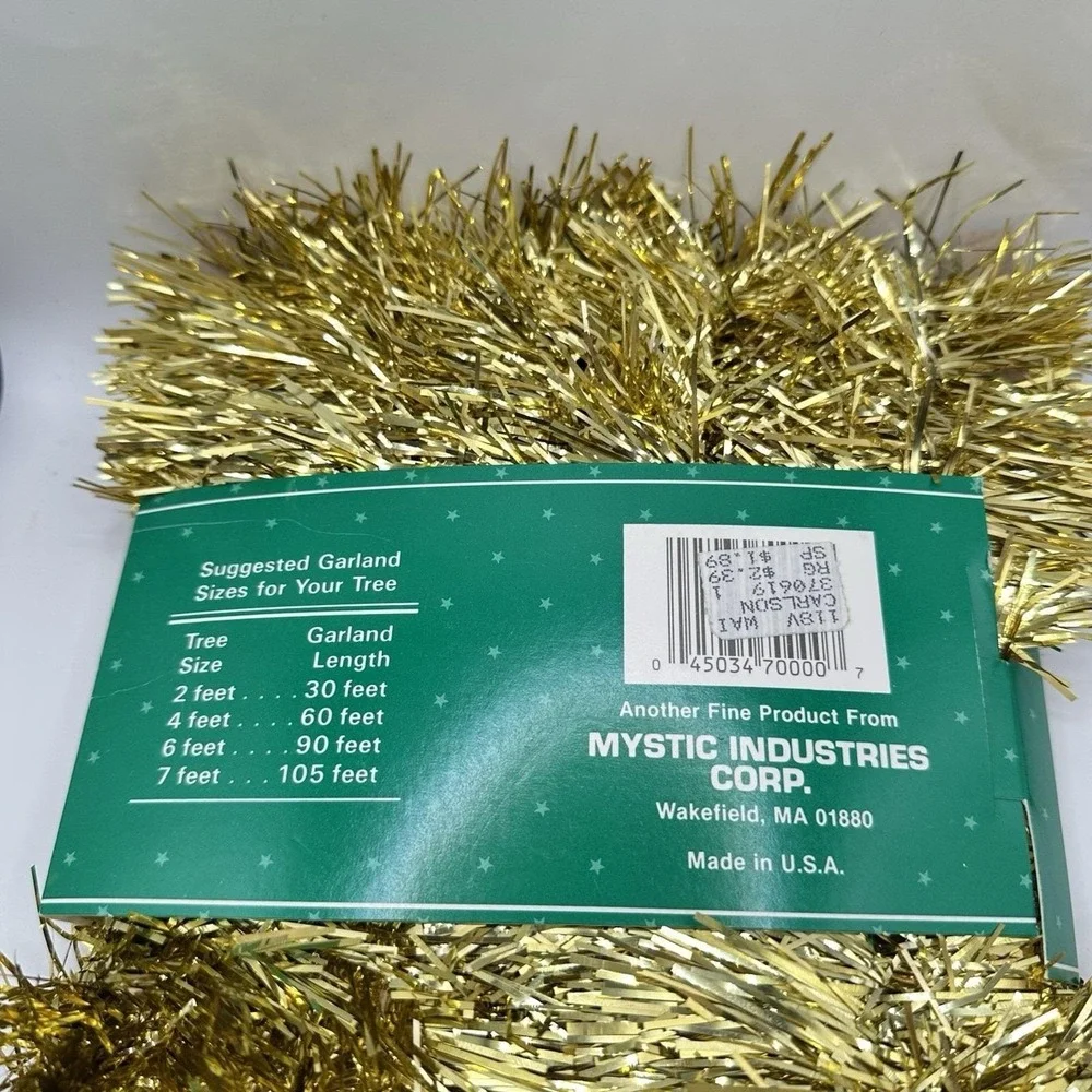 VTG New NOS Premium‎ Gold Christmas Tree Garland Tinsel 15 Ft Flameproof